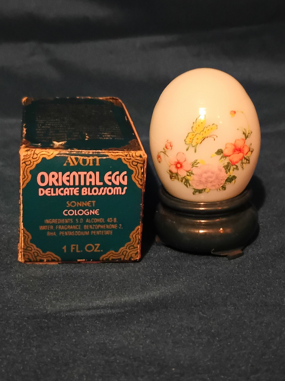 Vintage AVON Oriental Egg Delicate Blossoms Decorative Egg - Cream Floral